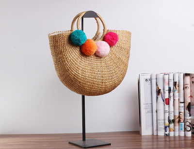 Handmade straw bag with colorful tassels Skanto