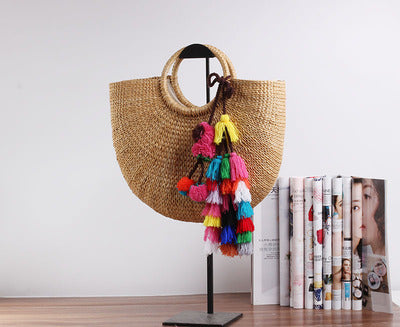 Handmade straw bag with colorful tassels Skanto