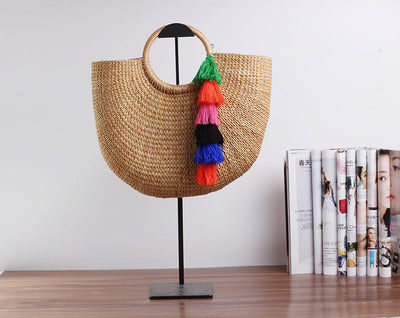 Handmade straw bag with colorful tassels Skanto