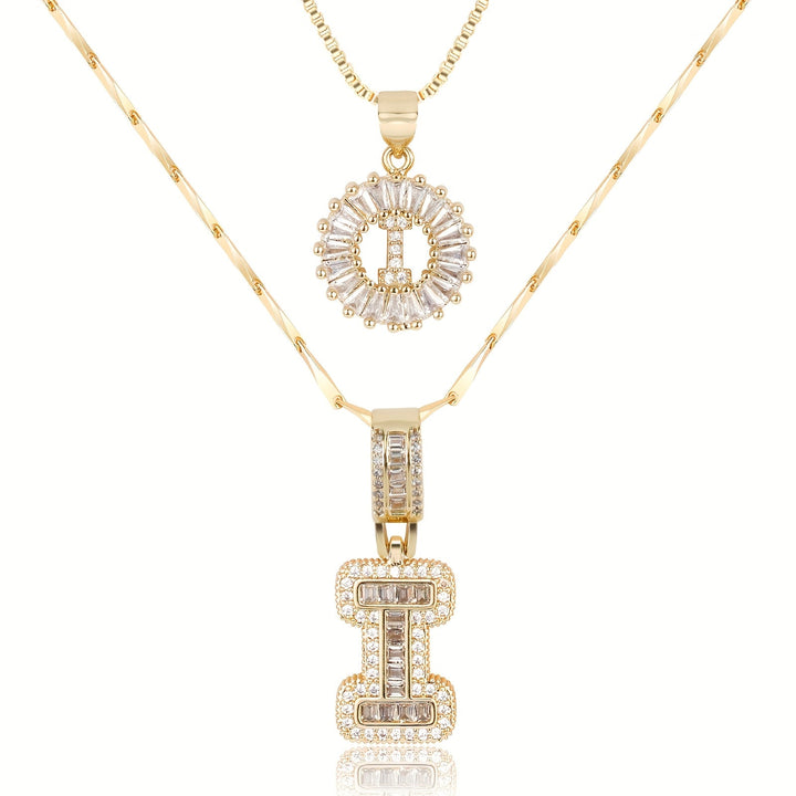 Skanto | 2pc 14k Diamant Bokstav Initial Halskjeder