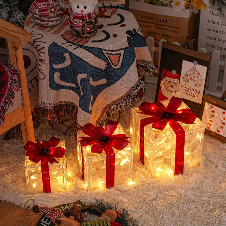 Skanto | Luminous gifts - sett med 3 opplyste bokser - juledekorasjon for innendørs og utendørs