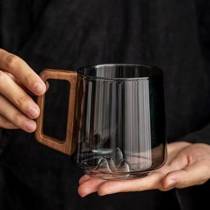 WoodGrip Glass Mug 400 ml med Trehåndtak for Varme og Kalde | Skanto