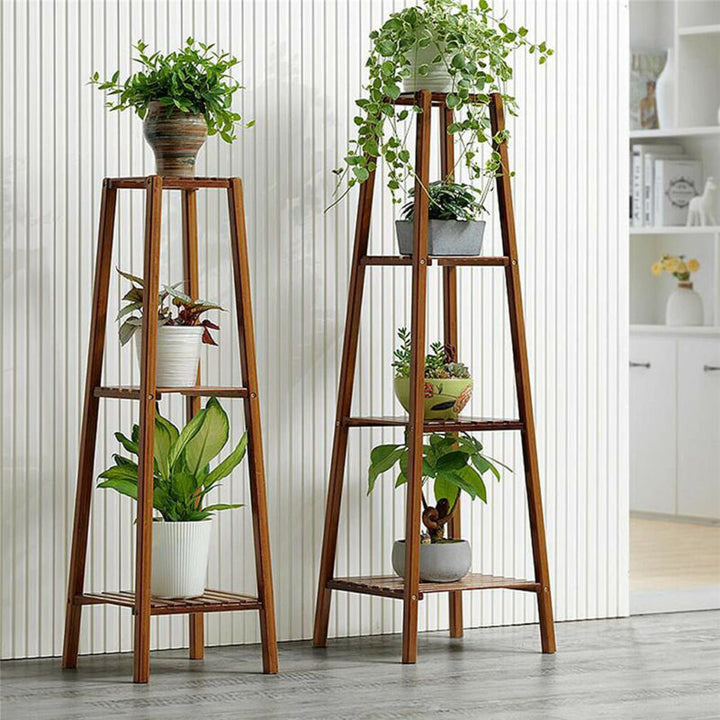 Norvo | 2 Tier Høy Plante Stativ Pottholder Lite Rom Bord Hage Blomsterpotte Brun
