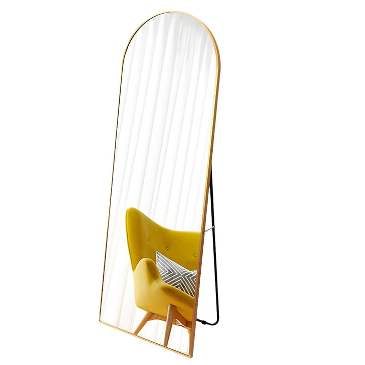 Skanto | 18" x 58" Bueformet Hel Lengde Speil med Stativ – Elegant Gull Design