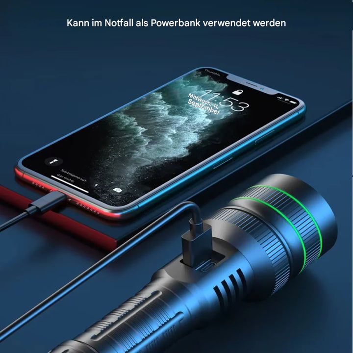 Skanto | Ekstremt lyssterk og zoombar LED-lommelykt med powerbank-funksjon for utendørs eventyr