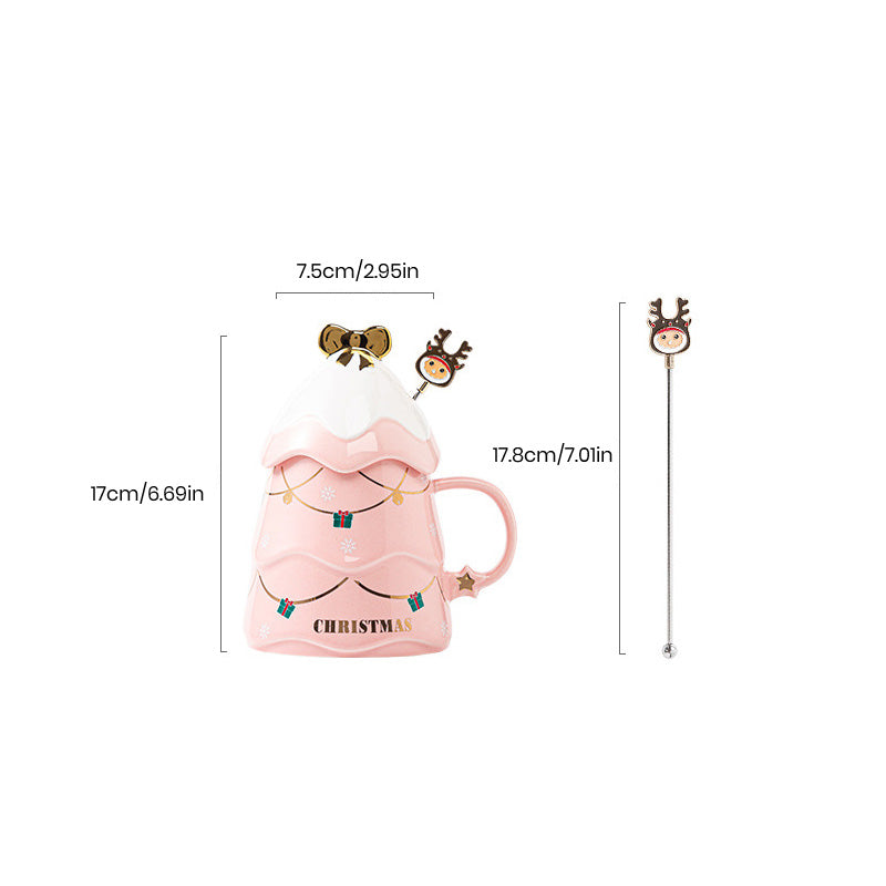 Norvo | Julegavekopp med lokk og omrører Stor kapasitet Keramisk kaffekopp