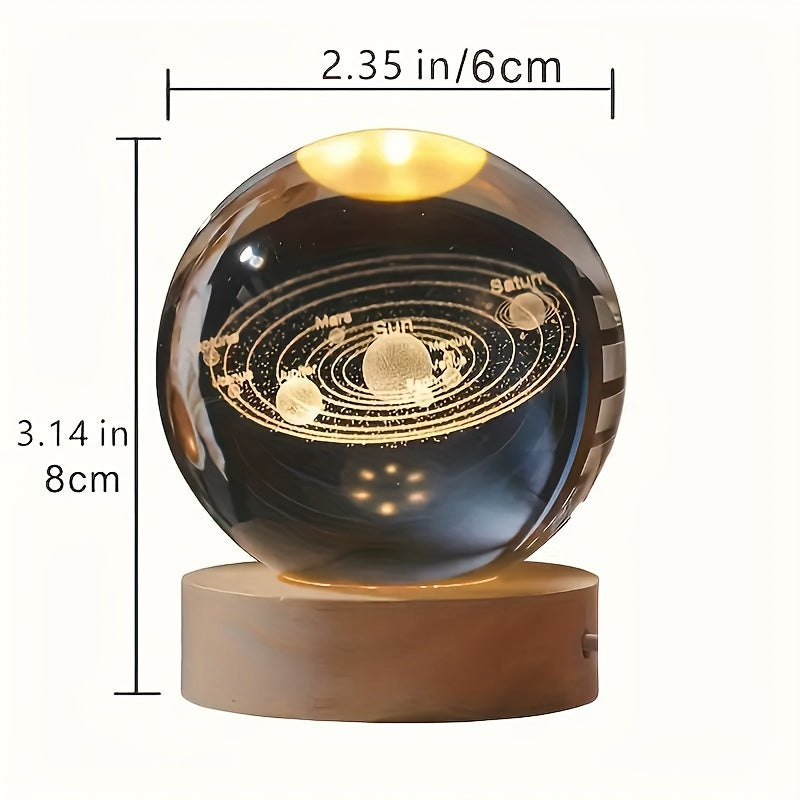 LumiSphere - Luksus 3D Krystall Bordlampe med Trebase Skanto