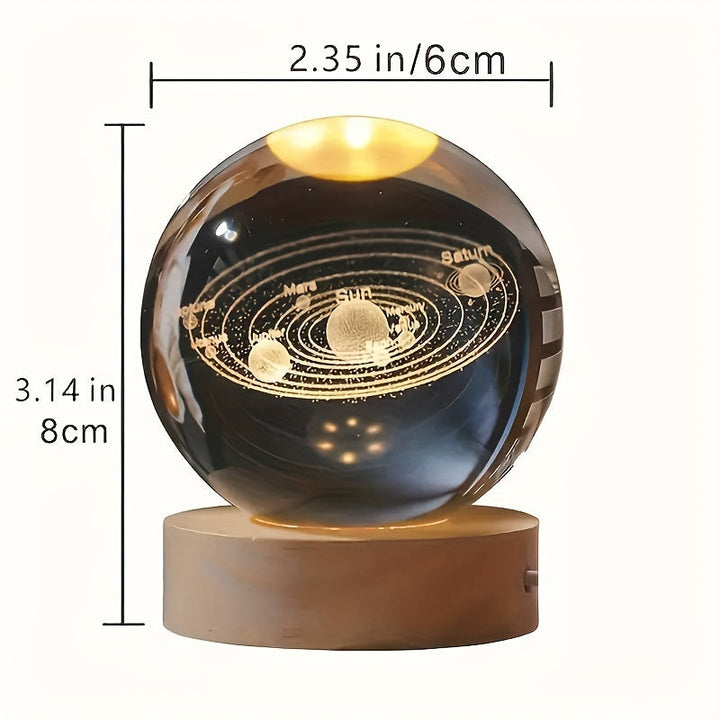 LumiSphere - Luksus 3D Krystall Bordlampe med Trebase Skanto