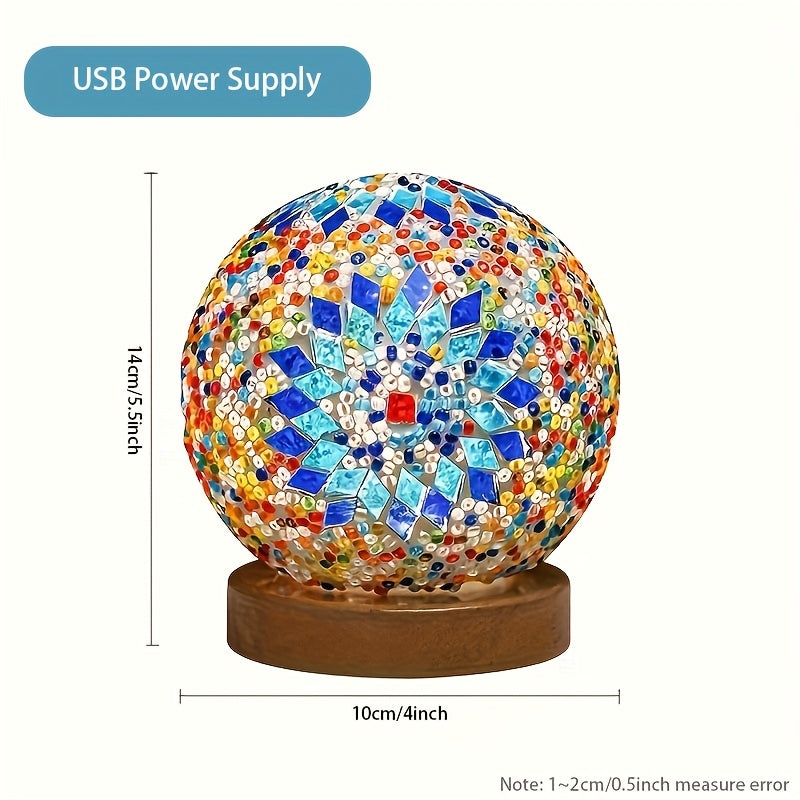 Skanto | Mosaikk glass kule bordlampe med trebase - Tyrkisk marokkansk inspirert