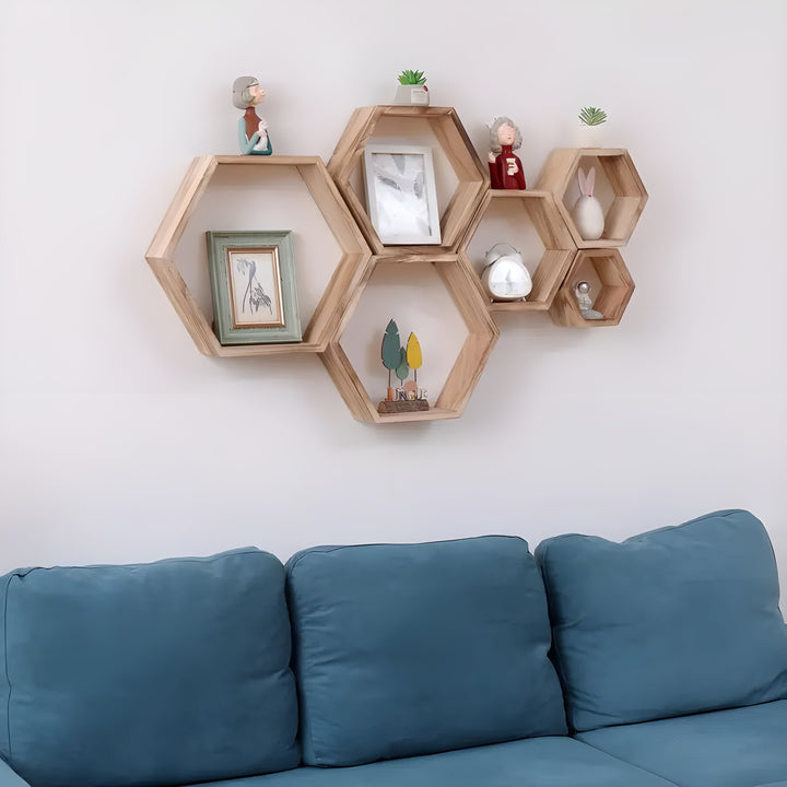 Skanto | Vegghyllesett HexaWood | 5-delt | Sekskantet design | Rustikk trelook