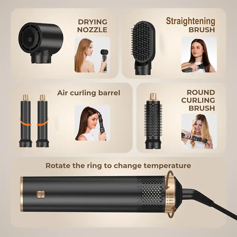 Skanto | ProStyler 5-i-1 Hårstyling Sett - Hårføner, Krølltang og Rettende Børste