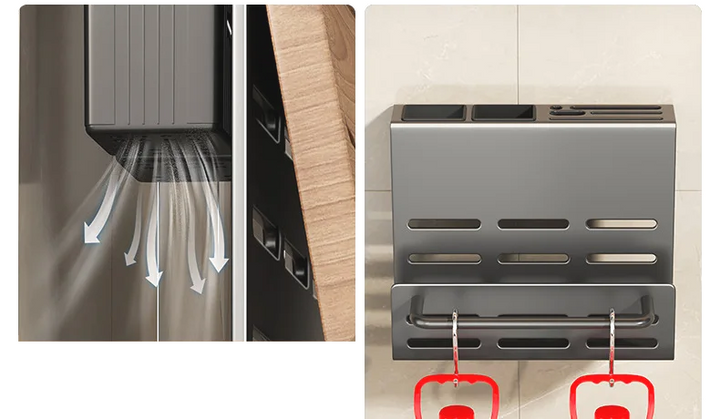 ChefSpace Vegghengt Knivholder med Skjærebrettoppbevaring – Rustfritt Stål Skanto
