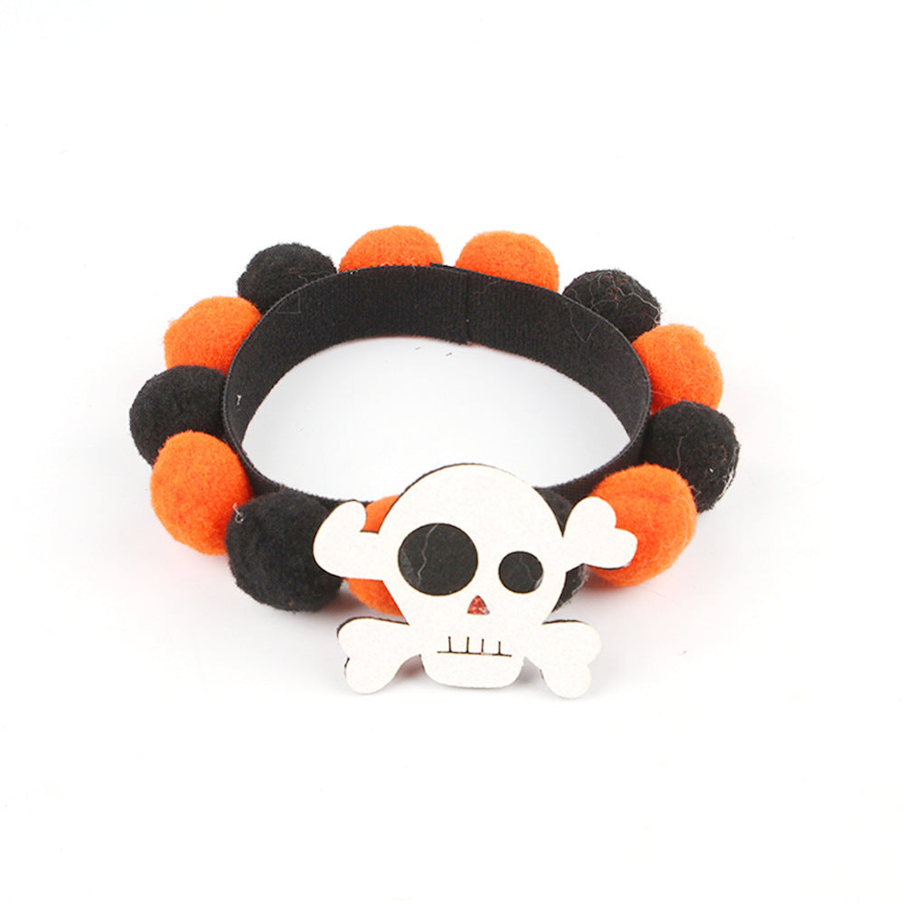 Skanto | Halloween Husdyrkrage – Justerbar Hund- og KattHals med Gresskar- og Hodeskalle-designs