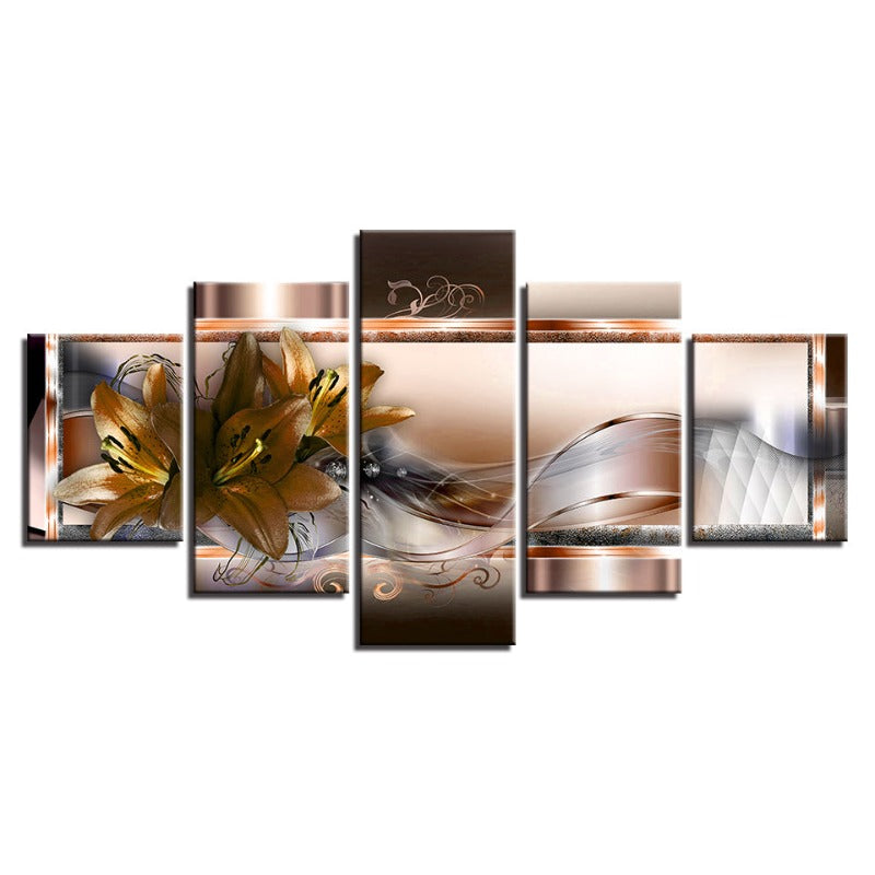 5 stk Golden Flower - lerret veggkunst maleri | Skanto