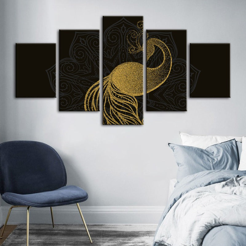 5-delt abstrakt gyllen mandala-pau - lerret veggkunst maleri | Skanto