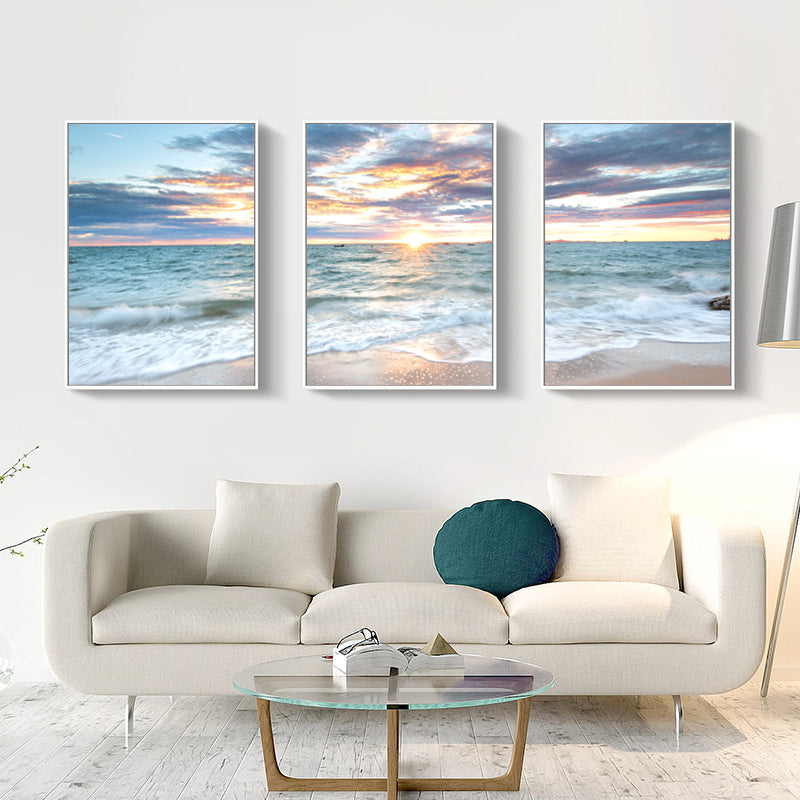 3Pcs Sunrise Beach Landscape Posters Canvas | Skanto