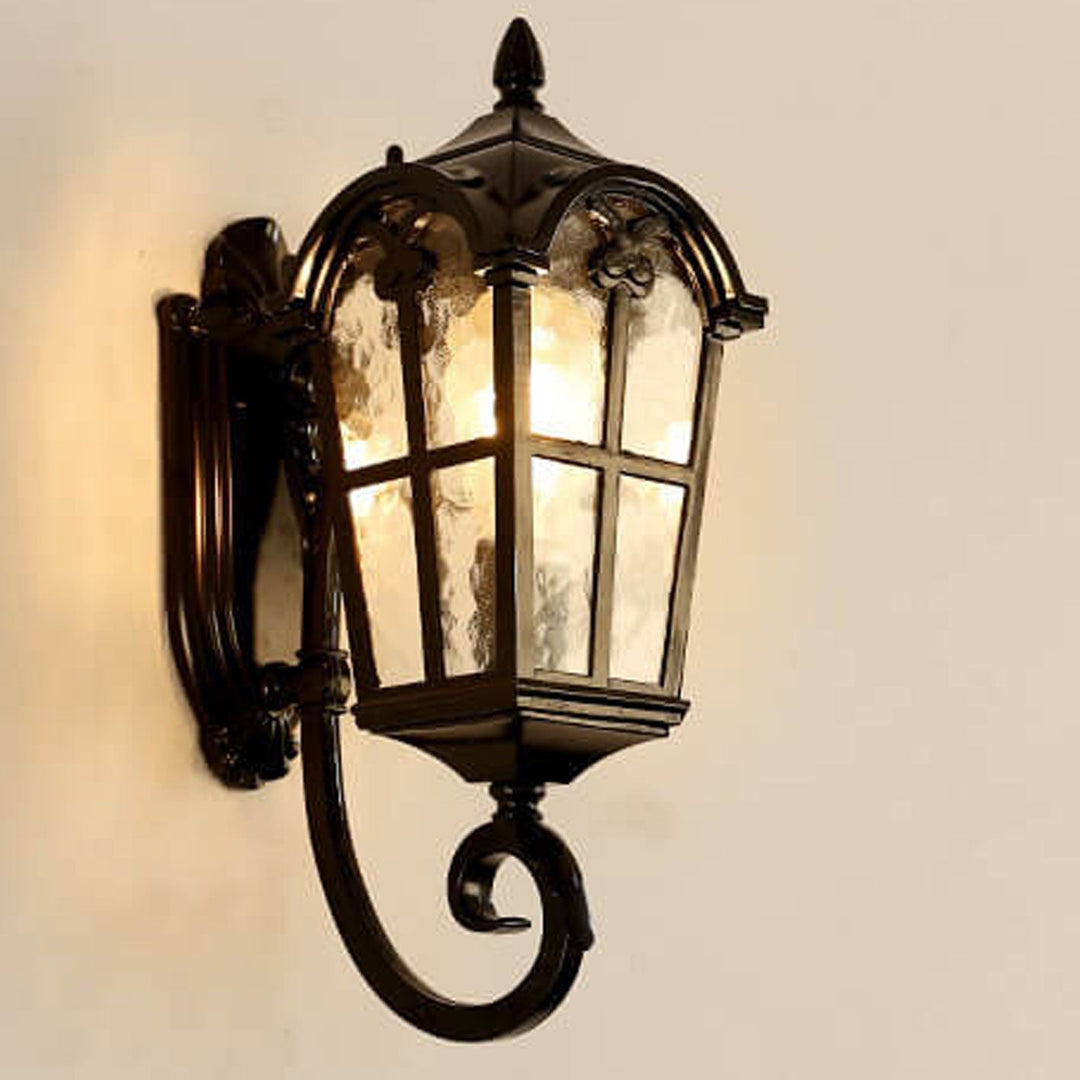 Europeisk Retro Glass Aluminium Lantern Ute Vanntett 1-Lys Vegglampe | Skanto