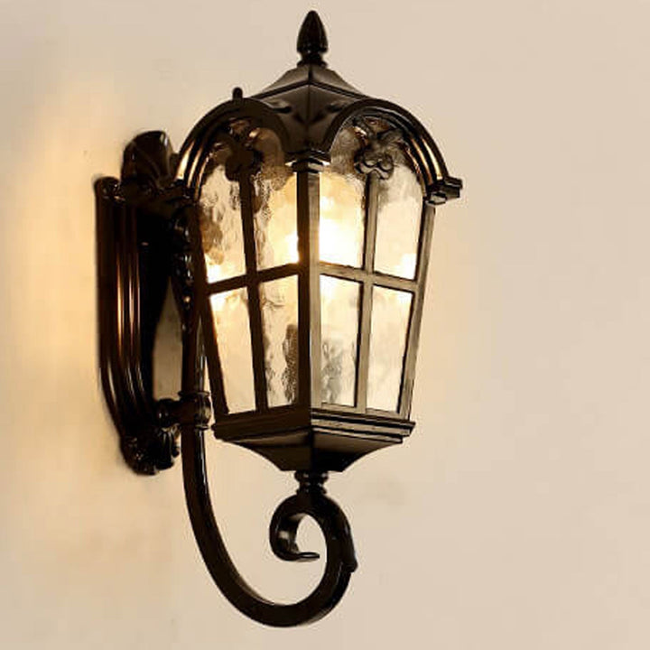 Europeisk Retro Glass Aluminium Lantern Ute Vanntett 1-Lys Vegglampe | Skanto