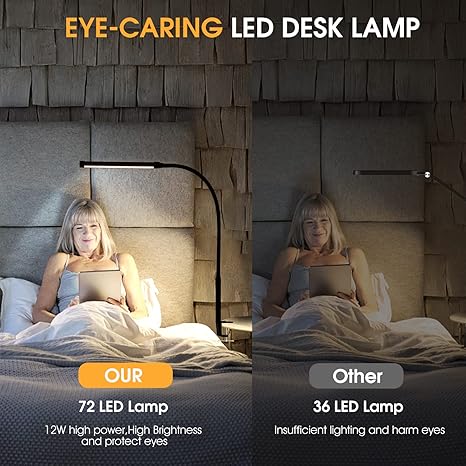 Skanto | LED Skrivebordslykt Med Klemme, Fleksibel Gås-hals Og 3 Lysmoduser