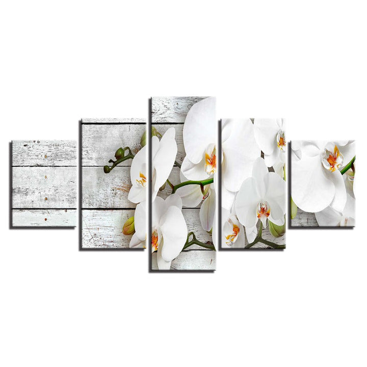 5-delt oransje farge hvit-blomst - lerret veggkunst maleri | Skanto