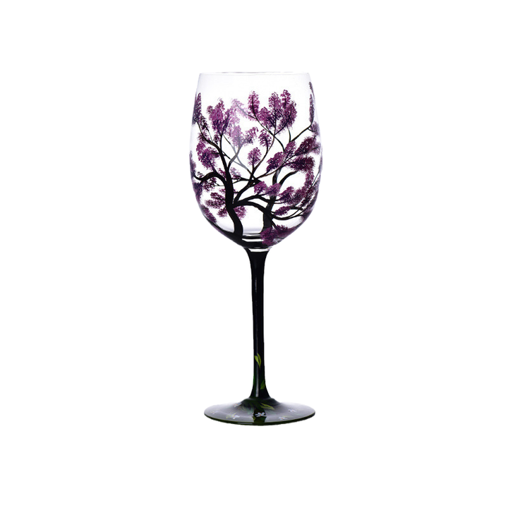 Fire Seasons Tree Vin Glass - Håndmalt Kunst | Skanto