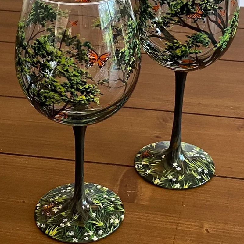 Fire Seasons Tree Vin Glass - Håndmalt Kunst | Skanto