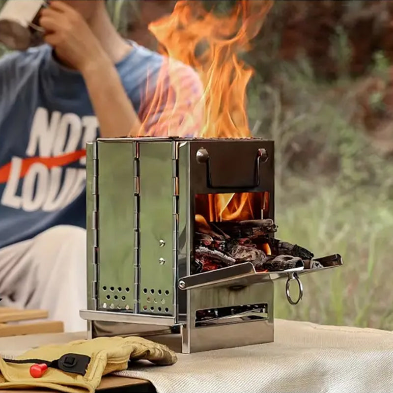 Skanto | Utendørs sammenleggbart vedovn mini rustfritt stål grill camping piknik