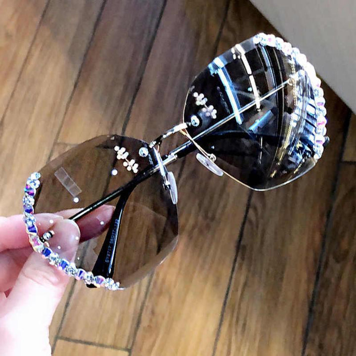 Rimless solbriller med krystall | Skanto