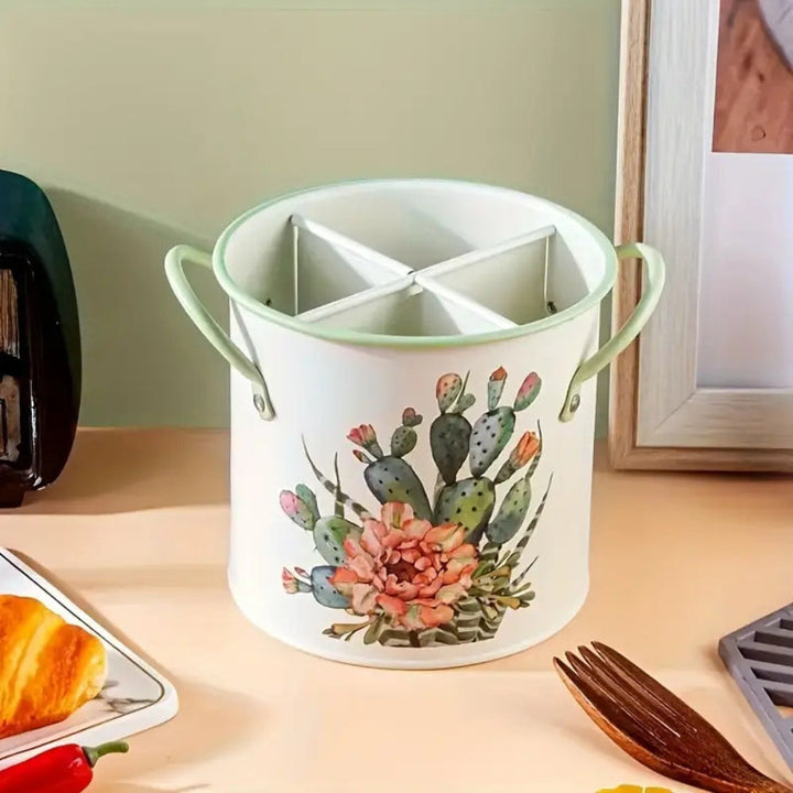 Skanto | Floral Bestikk Oppbevaringskurv med Divider Lok