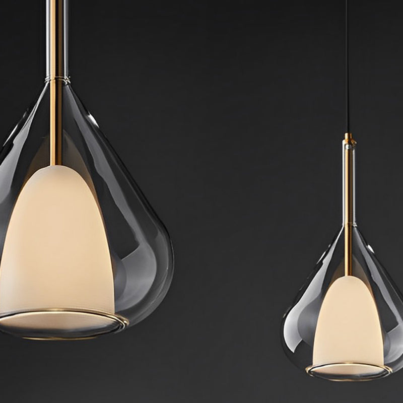 Industriell pendellampe med dobbelt glass og regndropedesign - Liten hengelampe for spisestue og kjøkken, moderne minimalistisk design | Skanto