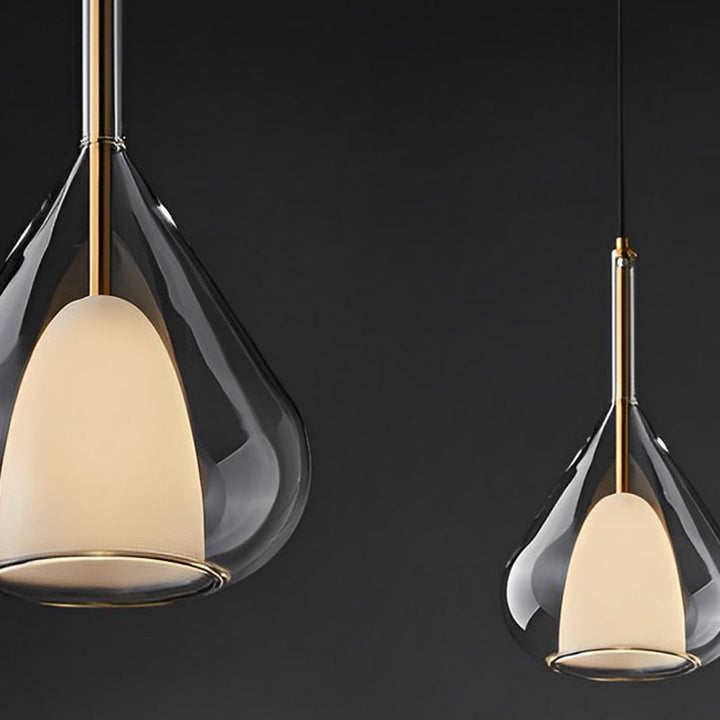 Industriell pendellampe med dobbelt glass og regndropedesign - Liten hengelampe for spisestue og kjøkken, moderne minimalistisk design | Skanto