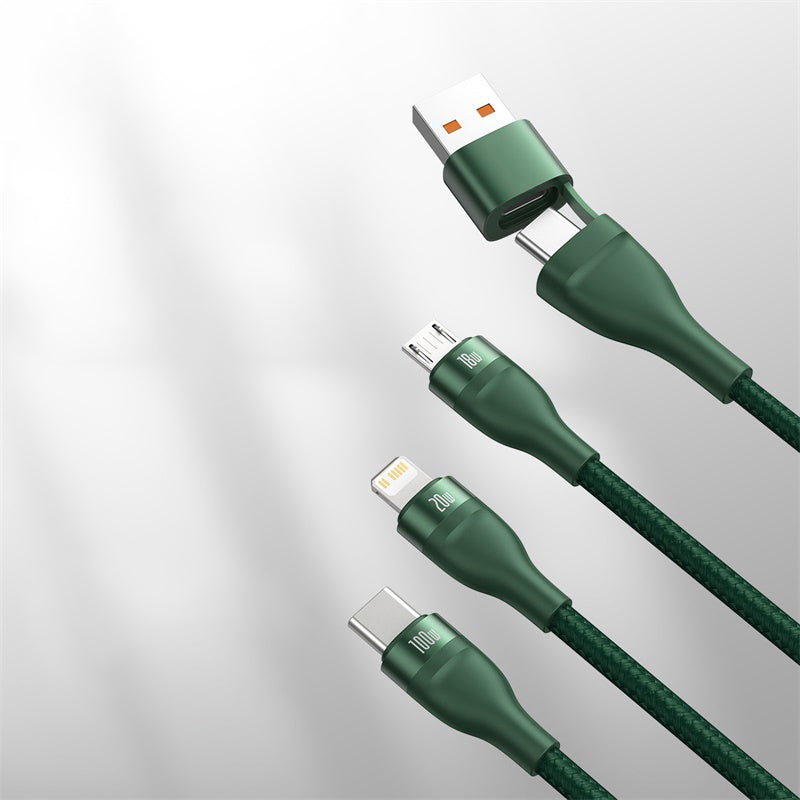 Skanto | 2-til-3 Hurtigladerkabel (1,2m), med dobbelt inngang og trippelt utgang, 100W strøm, kompatibel med PD 20W/QC 18W