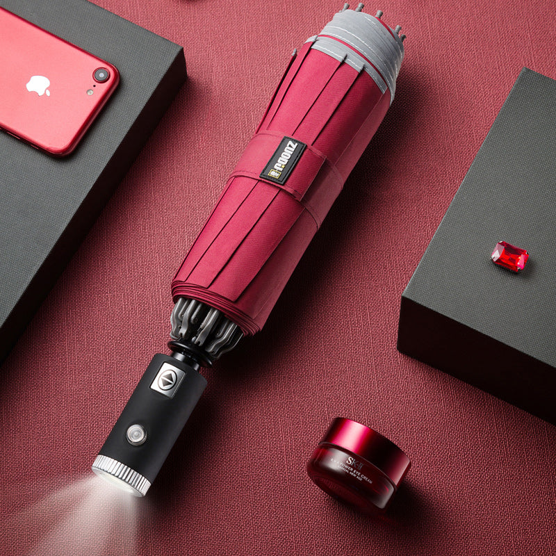 Skanto | Vindproof omvendt sammenleggbar paraply med LED, automatisk åpne/lukke-design, sikker refleksbånd og kraftige 10 ribber