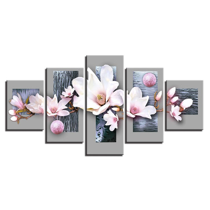 5 stk Blå Tre Bakgrunn Rosa Farge Blomst - Lerret Vegg Kunst Maling | Skanto