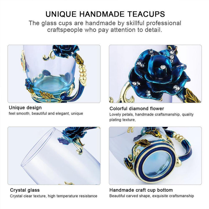 Emalje Rose Glass Tekopp Sett (Med Skje) | Skanto