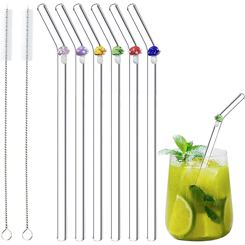 6 PCS Gjenbrukbare Farget Glass Strå med Rengjøringsbørste | Skanto