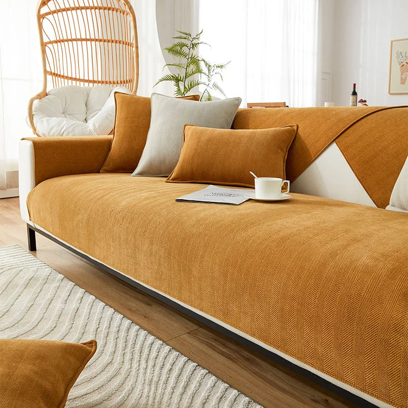 Skanto | Bølget Sjekk Chenille Stoff Møbelbeskytter Sofa trekk