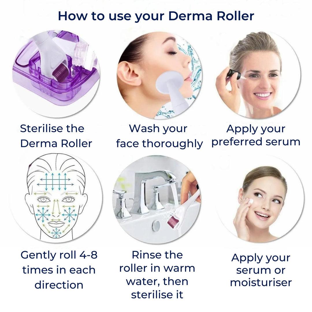 DermaGlow Microneedling Derma Roller Kit – Anti-Aging – Titannåler – Hjemmeskincare for Kvinner Skanto