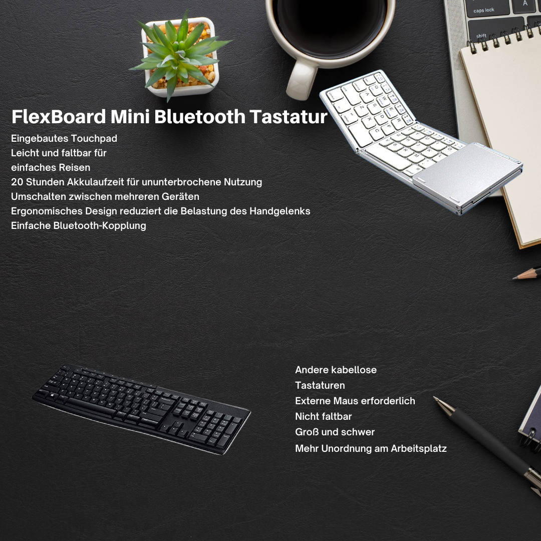 Skanto | Sammenleggbart Bluetooth-tastatur | Innebygd Berøringsplate | Svart