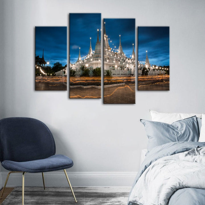 4-Piece Beautiful Temple Night - Canvas Wall Art Painting | Skanto