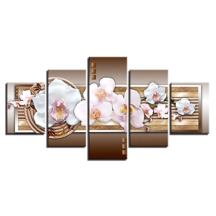 5-delt Metallic-bakgrunn Hvit Blomst - Lerret Veggkunst Maleri | Skanto