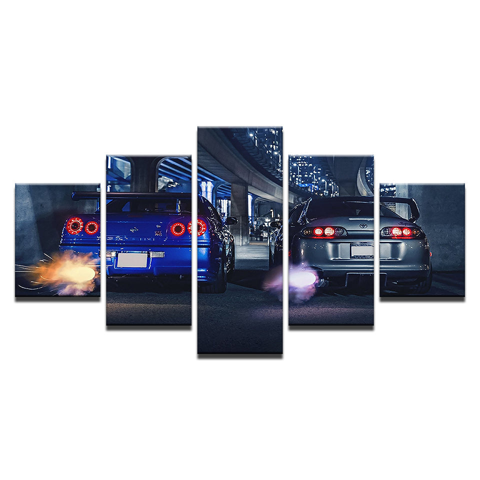 Car Racers 5 stykker - Lerret Veggkunst Maling | Skanto