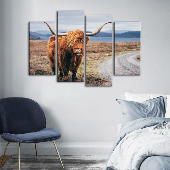 4-Piece Beautiful Brown Cow Canvas Wall Art Painting | Skanto