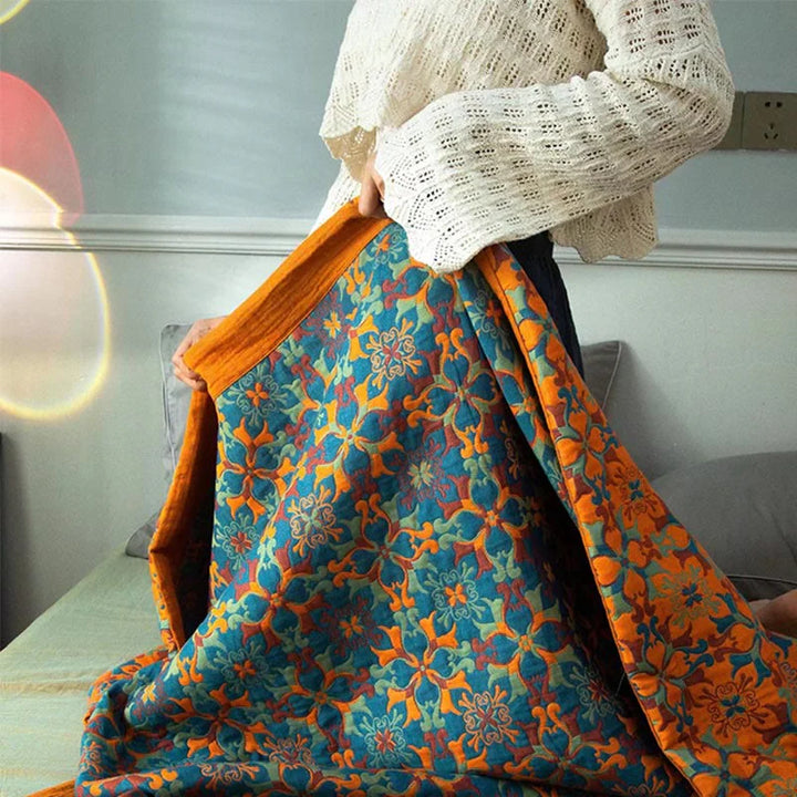 Skanto | Orange og Blå Mønster Seks-Lags Bomull Quilt - TerraLoom