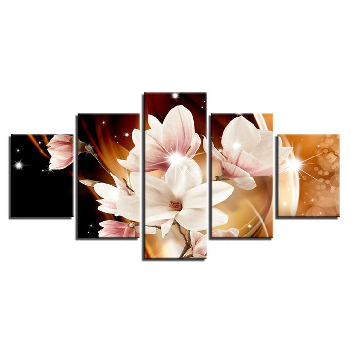5 stk Oransje bakgrunn Hvit blomst - lerret veggkunst maleri | Skanto