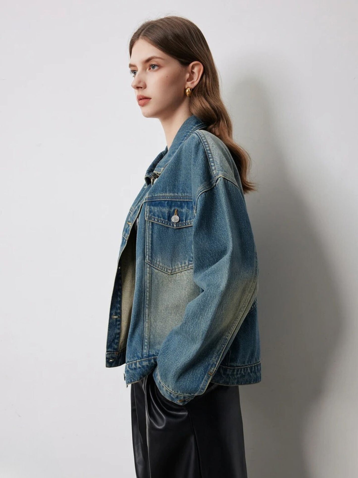 Oversized Denimjakke med Vintagevask