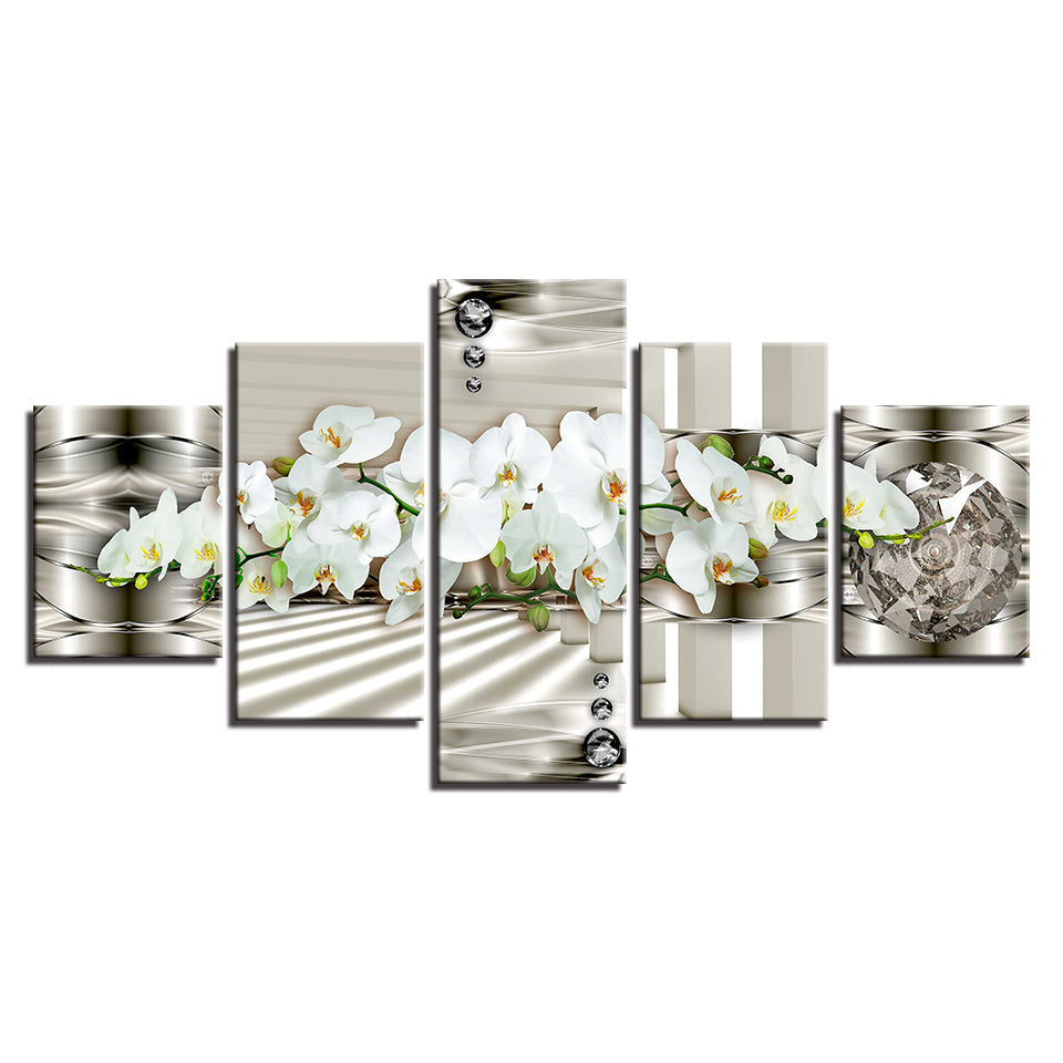 5 stk Hvit Metallic Bakgrunn Blomst - Lerret Veggkunst Maleri | Skanto