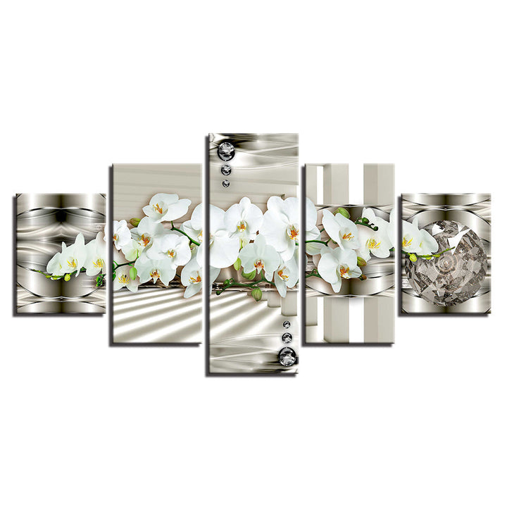 5 stk Hvit Metallic Bakgrunn Blomst - Lerret Veggkunst Maleri | Skanto