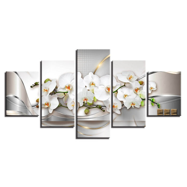 5-delt Golden Hue Hvit Blomster - Lerretsveggkunst Maleri | Skanto