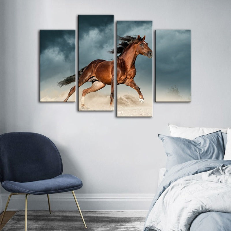 4 Piece Brown Horse in Desert - Canvas Wall Art Painting | Skanto